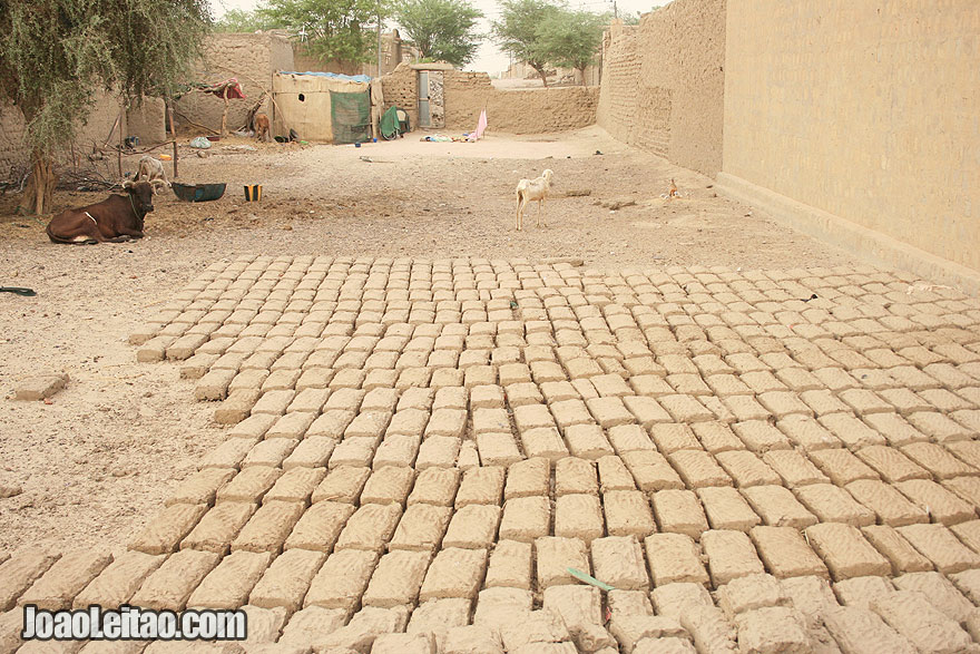 Traditional hand made mud bricks drying in the sun