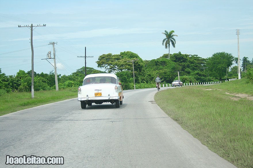 Old American car on Cuban road