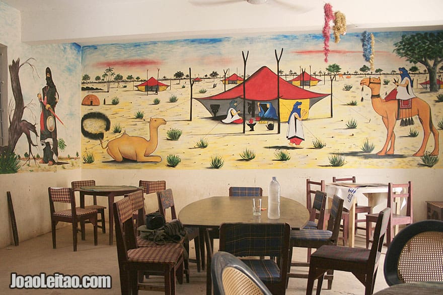 Restaurant wall painted with Tuareg motifs in Timbuktu