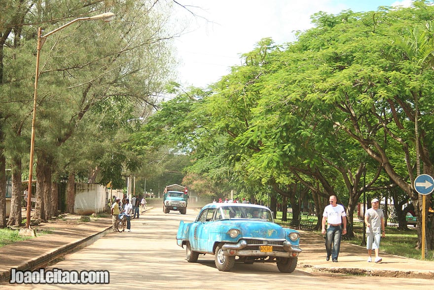 Venezuela center with blue 50's American car