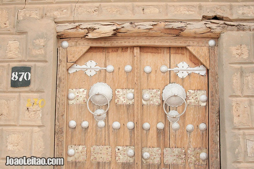 Traditional wooden door and metal decoration in Timbuktu center