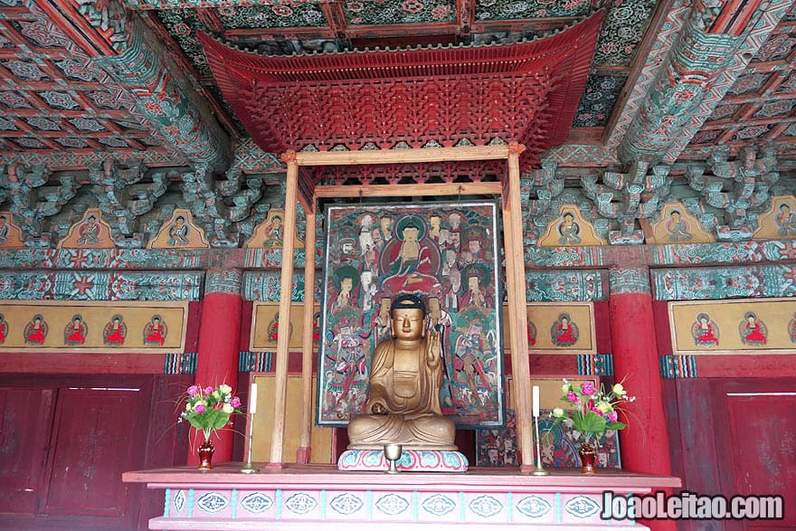 The Woljong Temple is arguably the most impressive Buddhist temple in North Korea. Wooden architecture and murals dating from the ninth century. I had the opportunity to have a private Buddhist ceremony given by the monk who takes care of the temple. Fascinating place.