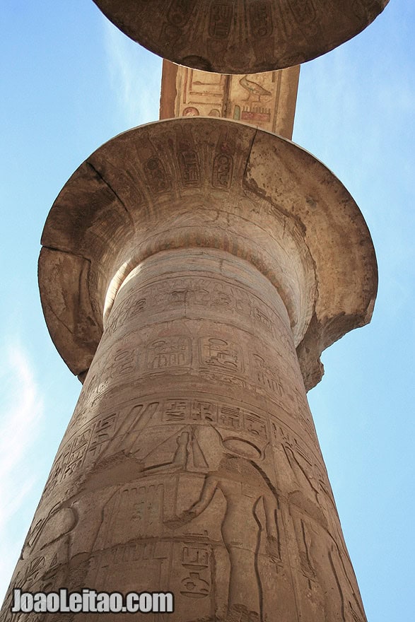 Hieroglyph decorated stone column in Karnak temple