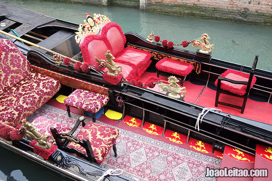 Detail of the decoration of two Venetian gondolas