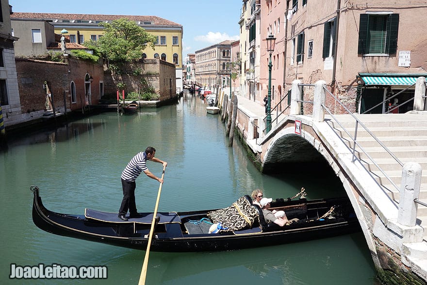 Gondola ride inside small inner canal in Venice