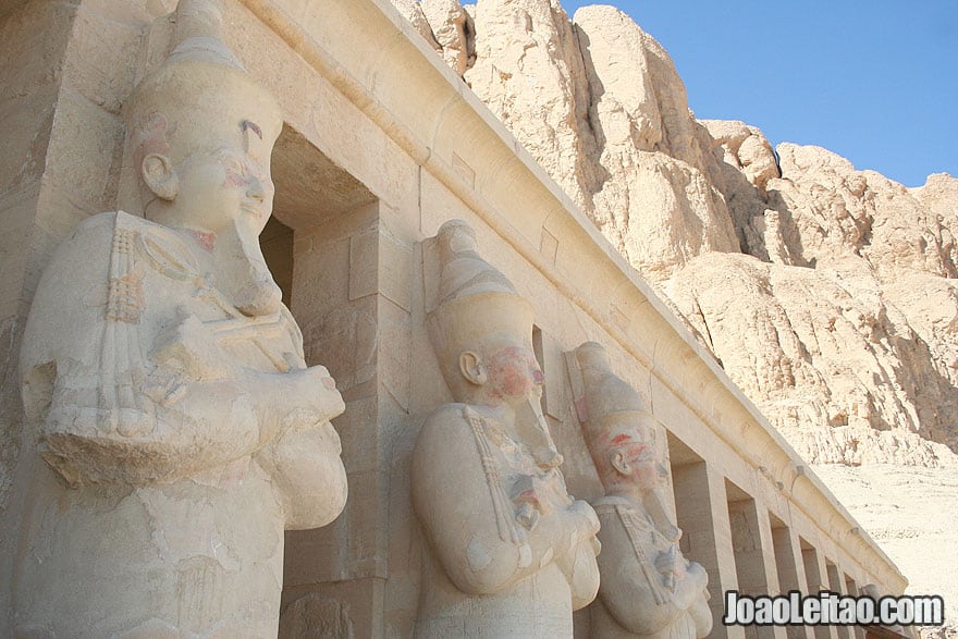 Osirian columns representing Hatshepsut inside the Mortuary Temple of Hatshepsut in Luxor