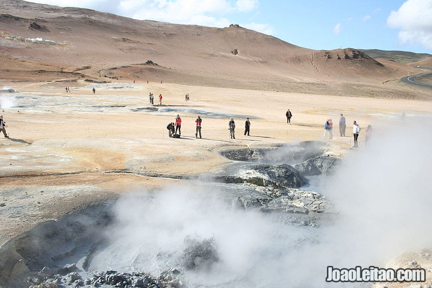 Visit Hverir geothermal area boiling mudpools steaming fumaroles Northeastern Region Iceland