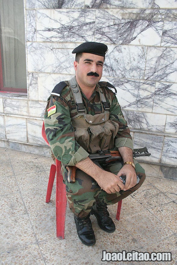 Very friendly Kurdistan border army officer at Ibrahim Khalil border pass with Turkey