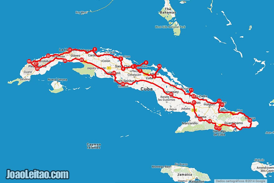 Map of driving in Cuba