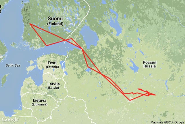 Mapa do Itinerário de carro na Rússia