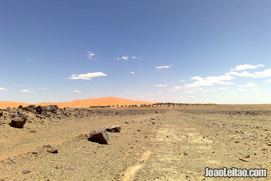 Erg Chebbi dunes and the road coming from Erfoud