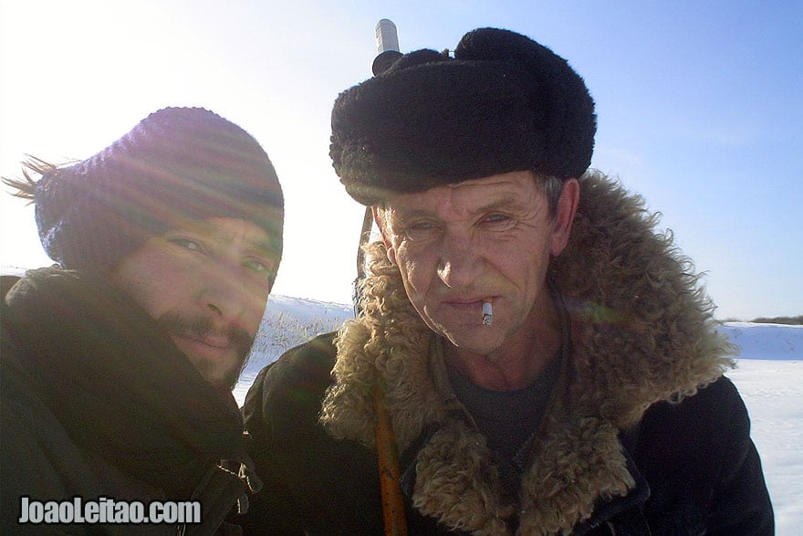 Russian man I found fishing on a frozen lake