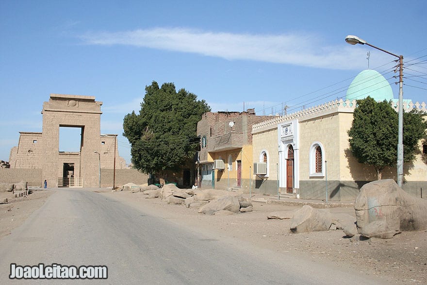 Street and temple entrance in Luxor's West Bank