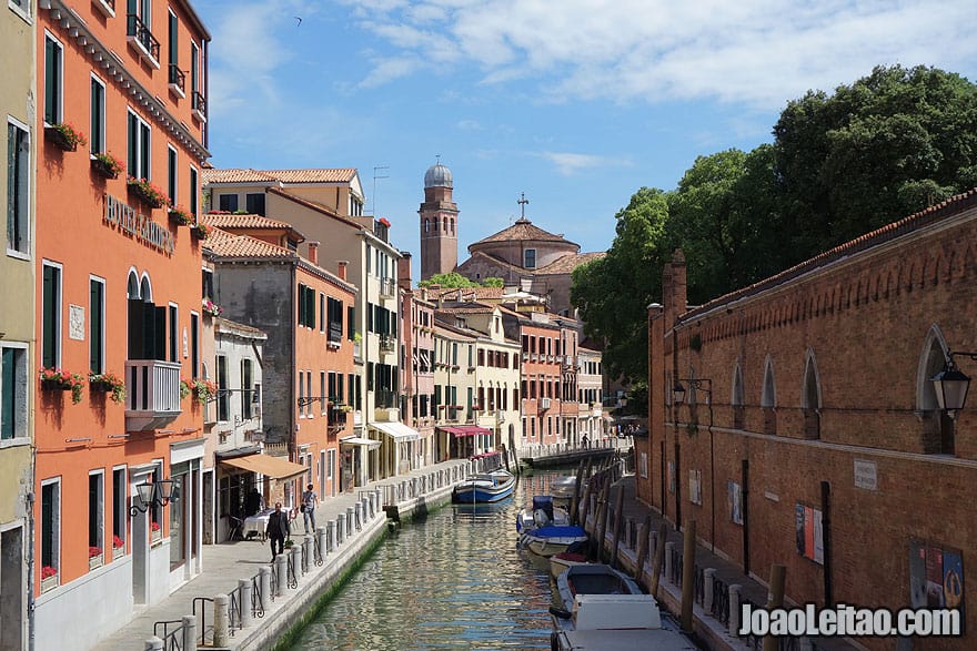 Venice canal with Chiesa di San Nicola da Tolentino Church