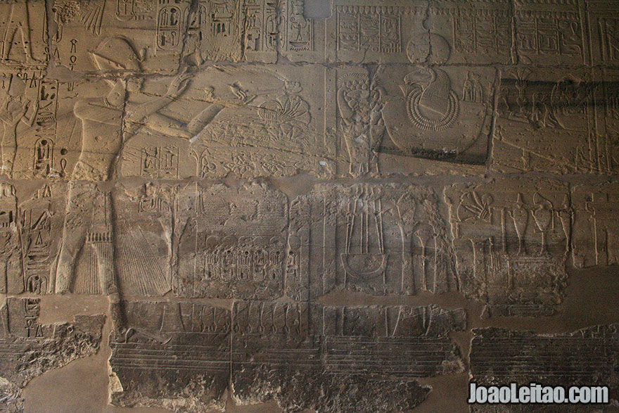 Wall carvings depicting an ancient Egyptian ceremony in Karnak Temple