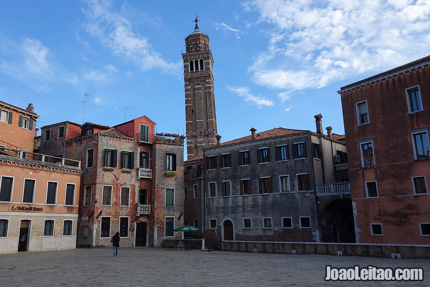 The leaning campanile of Santo Stefano Church