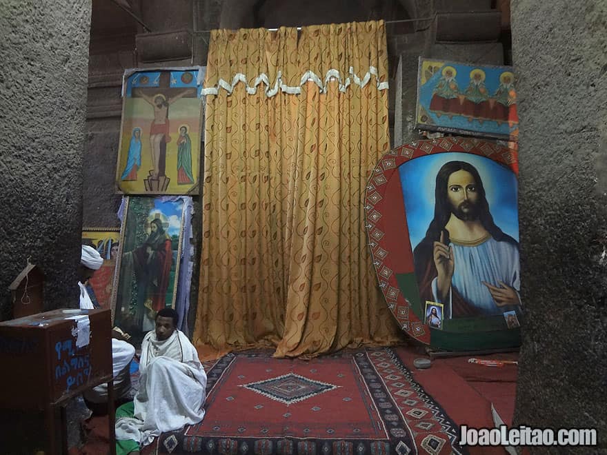 Inside Rock-Hewn Church of Bet Medhane Alem in Lalibela