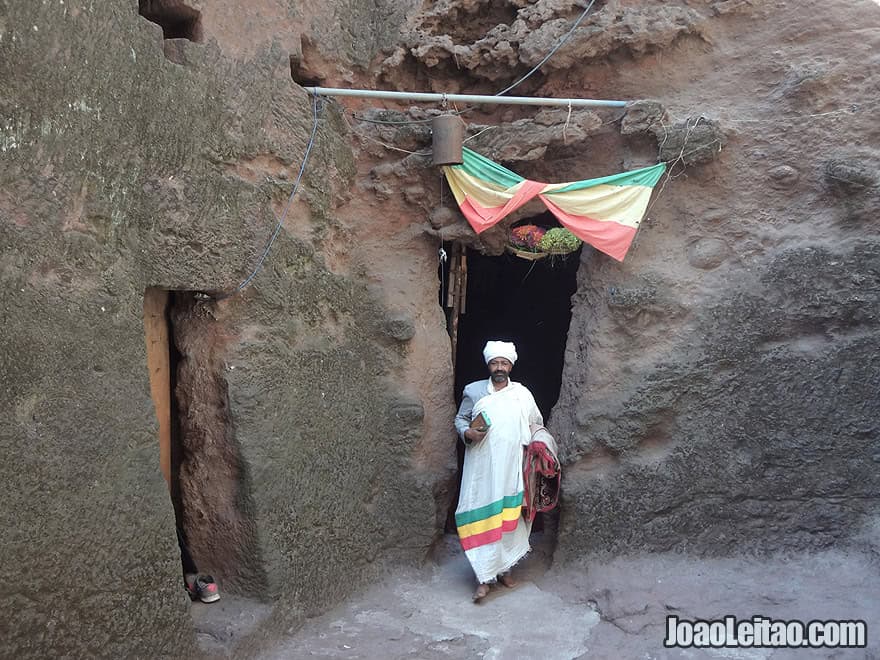 Priest outside Bet Uraiel Church in Lalibela, Ethiopia