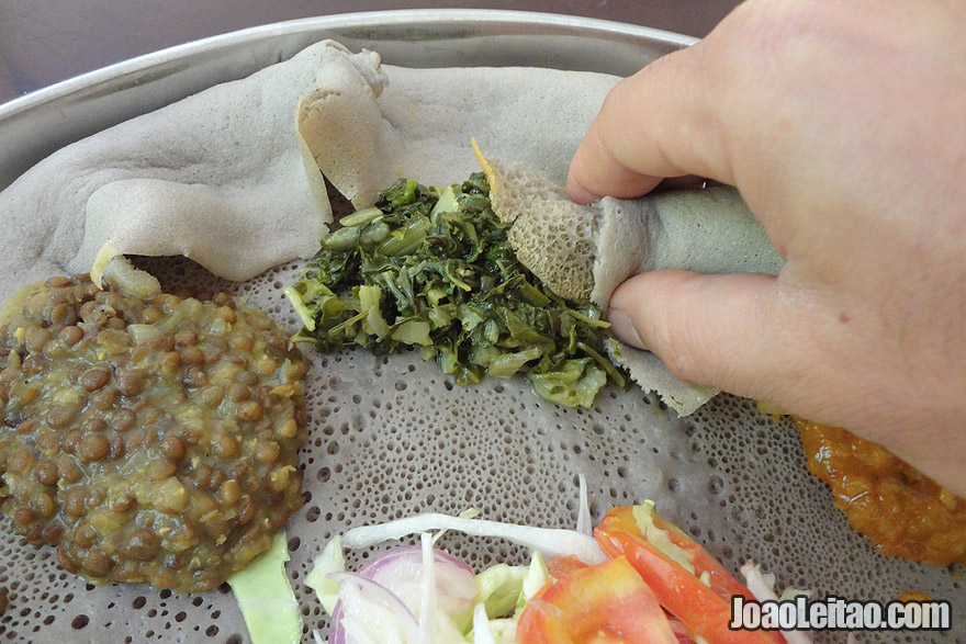 You eat injera with your hands