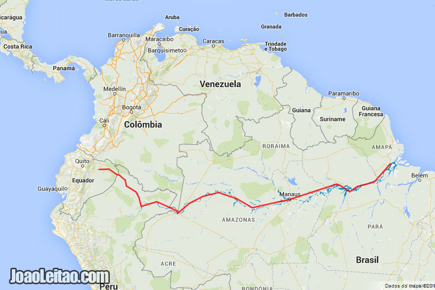 Map of Amazon River crossing - Brazil to Ecuador via Peru