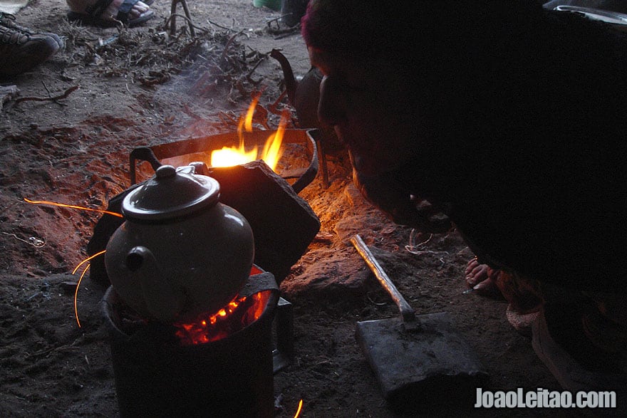 Preparing tea in nomad tent