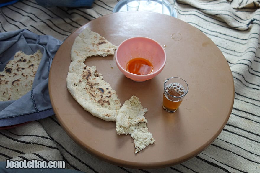 Bread, Moroccan tea, warm butter with honey