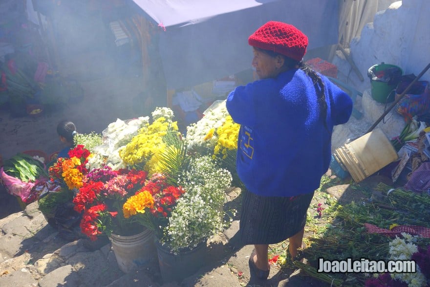 Old woman selling flowers, People of Chichicastenango