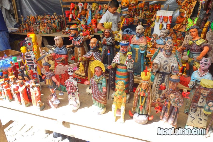 Mix of Christian Catholic saints and pre-Columbian statues 