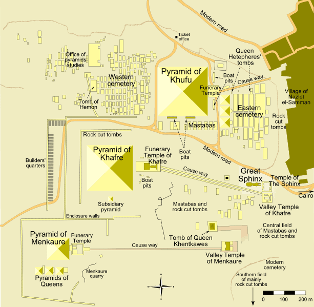 Map of Giza pyramids archaeological site in Cairo