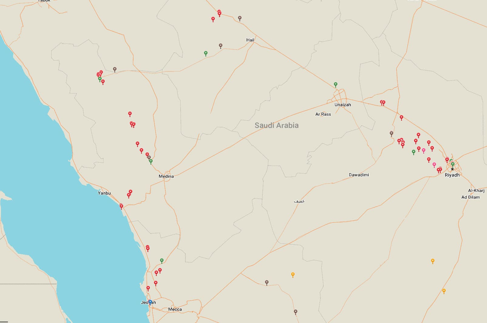 MAP DRIVING IN SAUDI ARABIA