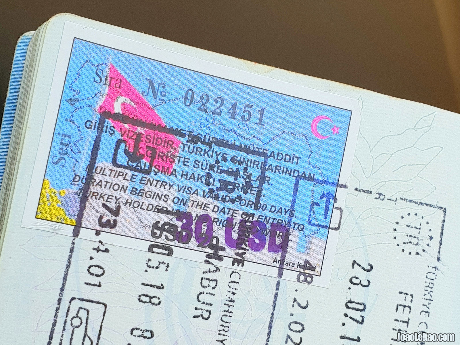 TURKISH VISA STAMP ON PASSPORT