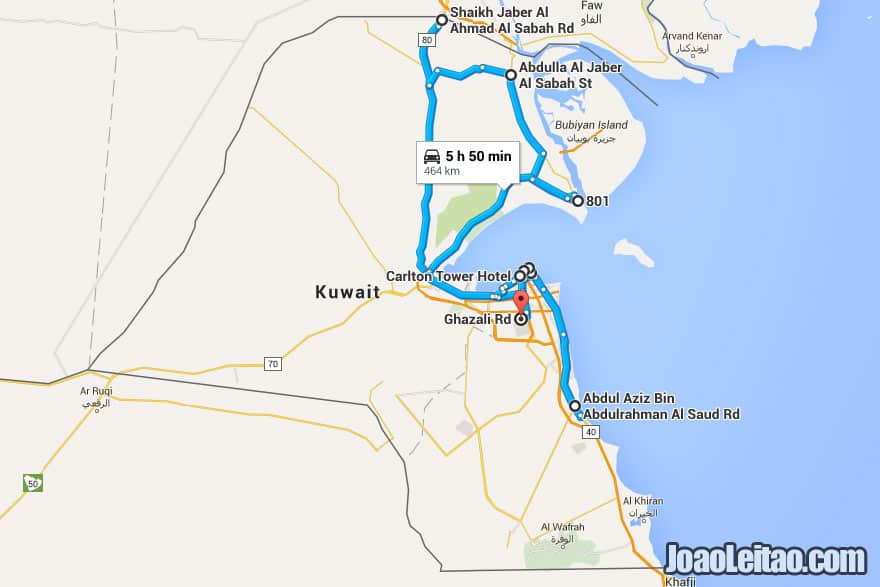 Driving map in Kuwait