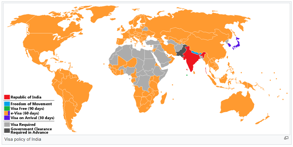 India Visa policy map 