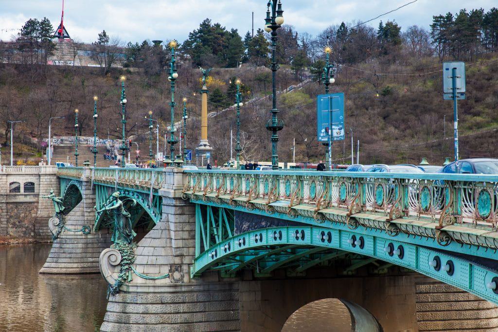 Svatopluk Cech Bridge and Metronome above the park