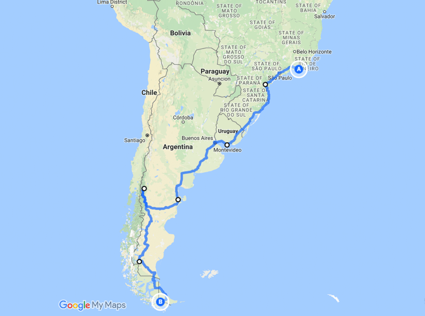 Map Brazil to Argentina