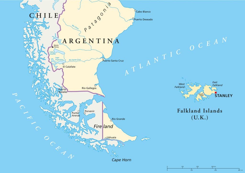 Map Patagonia and Tierra del Fuego