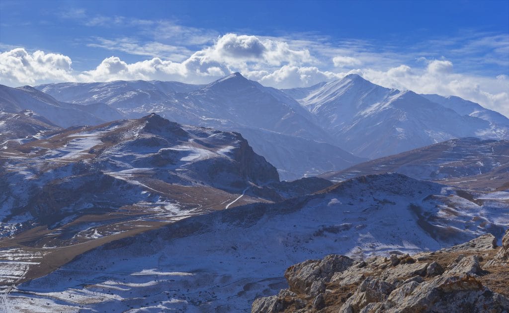 Panorama of winter mountains in Azerbaijan