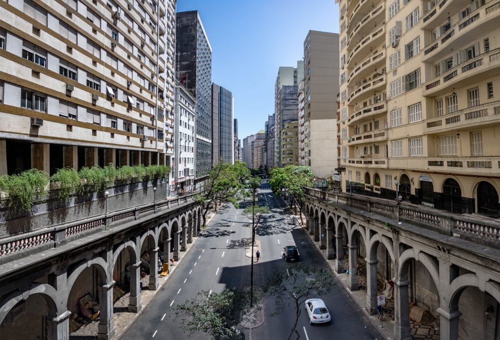 Otavio Rocha viaduct over Borges de Medeiros Avenue in downtown Porto Alegre city